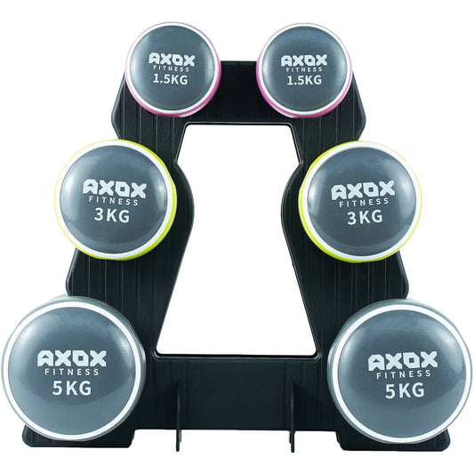 Axox Fitness Neoprene Dumbbell Set with Stand – 3-Pair Weight Set AX01DB-111-19-M