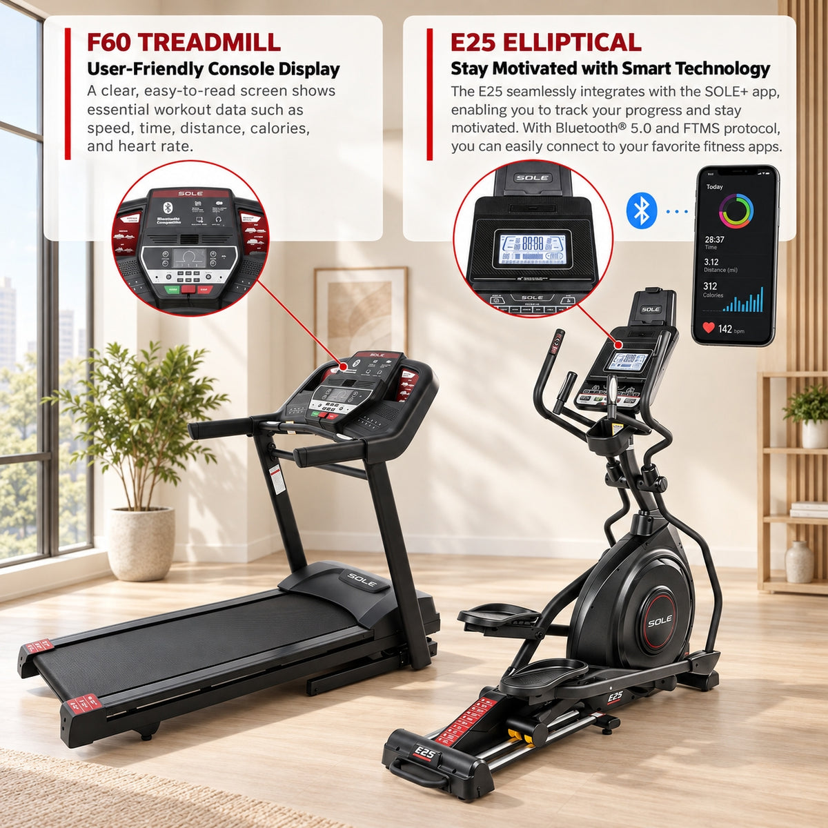 Sole Fitness F60 Treadmill + E25 Elliptical Trainer Bundle