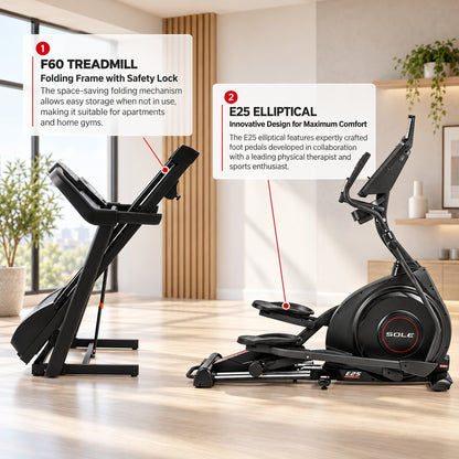 Sole Fitness F60 Treadmill + E25 Elliptical Trainer Bundle