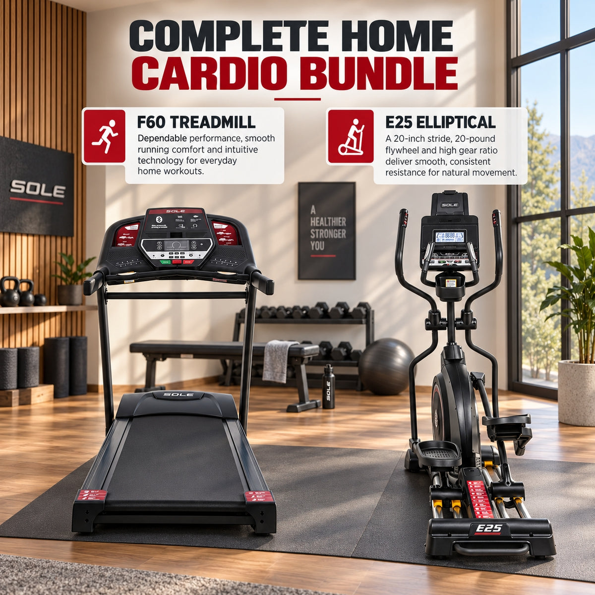 Sole Fitness F60 Treadmill + E25 Elliptical Trainer Bundle