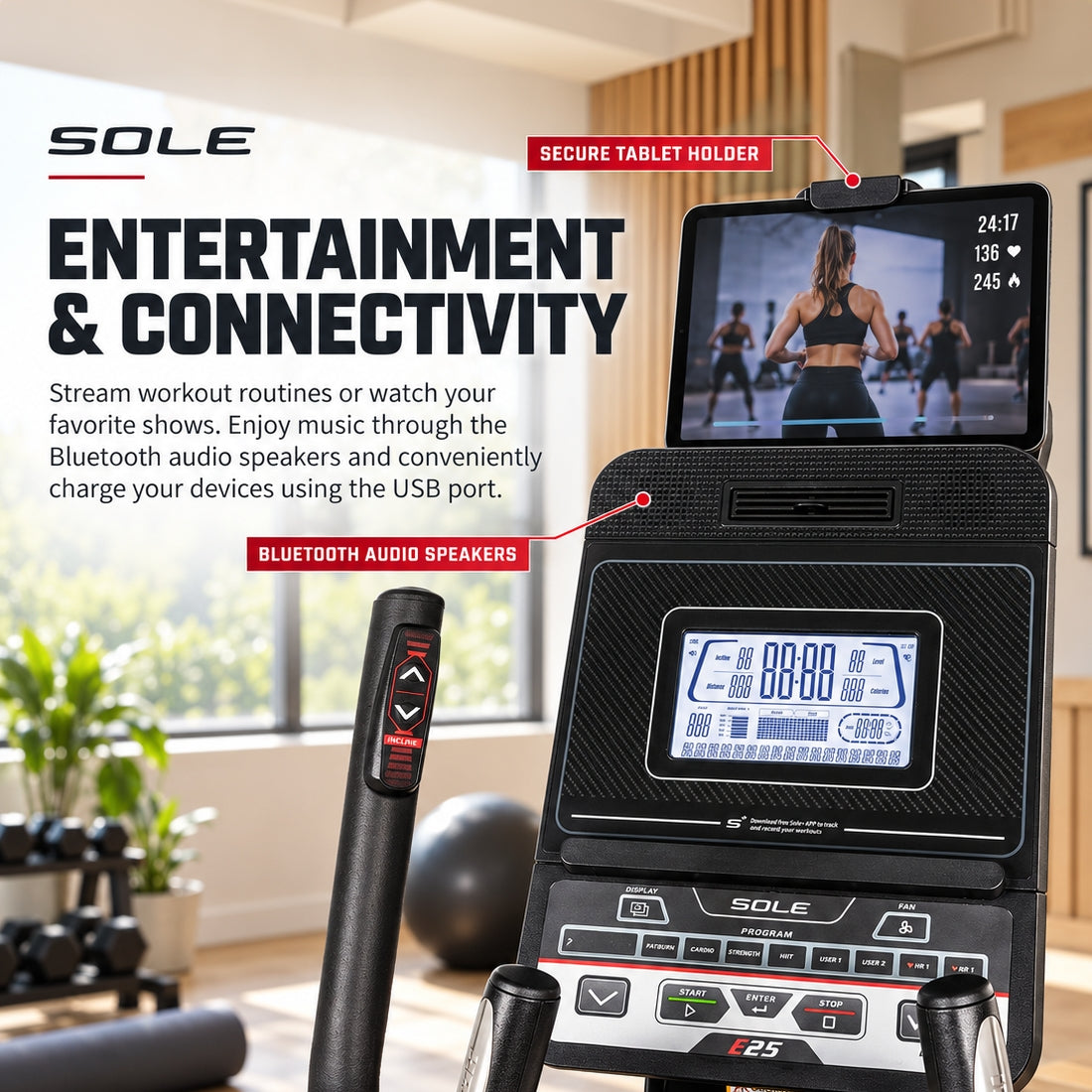 Sole Fitness F60 Treadmill + E25 Elliptical + R52 Recumbent Bike Bundle