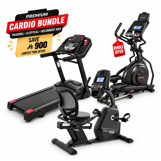 Sole Fitness F60 Treadmill + E25 Elliptical + R52 Recumbent Bike Bundle
